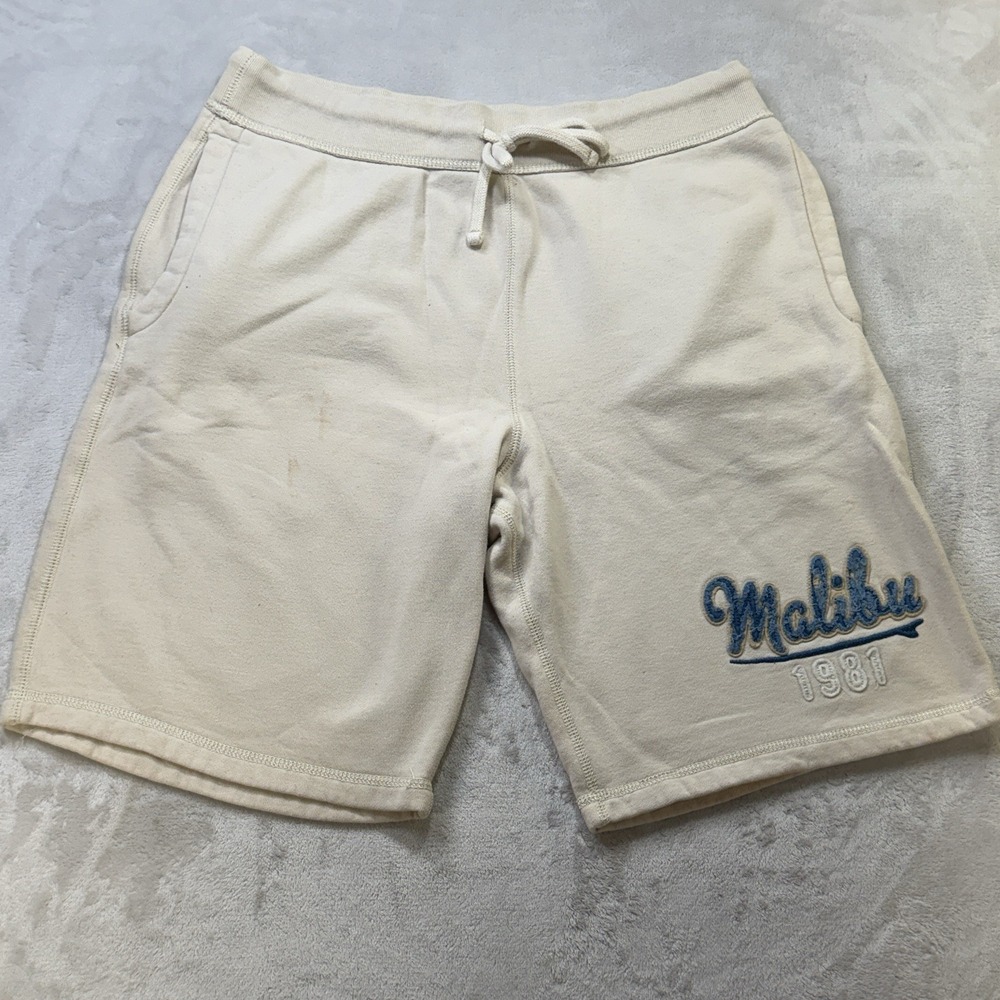 Old Navy Malibu 1981 Sweat Shorts Cream Graphic Lounge Casual Men's Medium